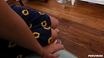 Busty stepmom teaches her stepson how to date girls.The latina lets him grab her big tits and she strokes his big cock and sucks it.Then he fucks her