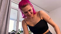POV. She sucked my dick so hard, than put in inside and made me cum all over her stomach and skirt