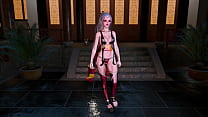 Dominant slut Daki poses sensually at night in revealing chinese outfit