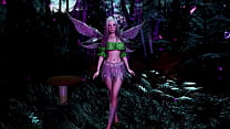 Naive pale-skinned fairy gracefully posing in a elven woodland alone