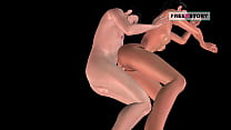An animated porn video of a Japanese man fucking Indian girl in spoon position.