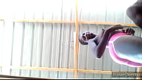 Finger fucking and throating her dirty mouth in her hot pink shorts