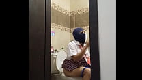 STUDENT GOES TO THE BATHROOM AND MEETS THE CLASSMATE. THE MALE WARMS HER UP AND CONVINCES HER THAT IT IS BETTER TO HAVE SEX THAN TO BE THINKING ABOUT THE BAD GRADE