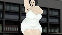 BBW massage butt in white dress in office