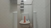 Big ass solo girl fucking a big dildo in a big pussy until she gets orgasm and squirts in the bathroom