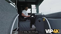 Pretty big titted lady is fucking in the bus