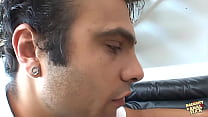This individual with fair hair lacks knowledge in any subject matter except for engaging in a forceful sexual encounter involving many participants, specifically focusing on anal penetration