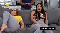 Stepdaughter seduce her new stepdad and ended up having a threesome with him and her stepmom