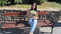 Brunette tourist with an angel face sucks my cock in the park