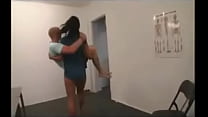 Hot Brunette lift and carry A Guy