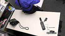 Camera from below films a hot thief getting hammered from behind