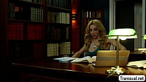 Big tits Shemale librarian attracted to the bald dude in the library.She starts sucking his dick passionately