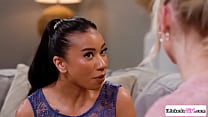 Stepsiblings Ameena Green and Kelsey Kane came up to their stepmom Annie King that they are dating. The milf hangs out with them and have threesome