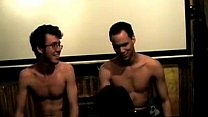 Two horny straight dudes sharing one chicks tight pussy