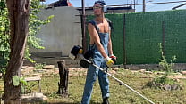 Tall gardener fucked his owner's son with his big cock while working