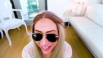 SUNNY CHASE Sexy Big Natural Tits Blonde NO HANDS! Huge Cock POV Blowjob and Cum Swallow
