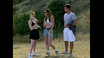Young naughty teen girls get fucked by lucky stud outside on the island