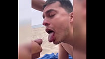 A stranger gave hot cum on the beach