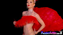 Petite big titted MILF blondie posing nude for Playboy