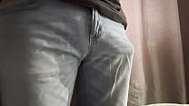 Large hard Brit dick bursts out of jeans, down to fuck