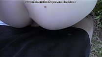 Watch my gf fucked in the open air through pantyhose hole