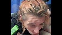 Blonde Streetwalker gets paid to suck cock and lets the guy nut in her whore mouth