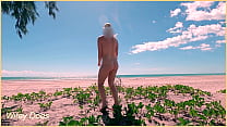 MILF dances nude with her pussy and tits flashing in public exhibitionist dare at the beach