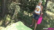 Horny Blonde Teen Gives Pink Pussy to Stranger in the Woods GP1924
