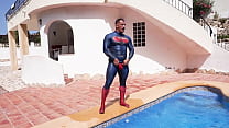Superman soaks his lycra suit in the pool
