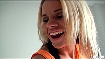 Stunning blonde freak gets caught rubbing her tight pussy