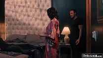 Busty tattooed wife Charlotte Sins overheard things and now has to prove her loyalty to her husbands friend.The big tits brunette is manhandled rough