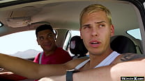 Guy sucks busty shemale Victoria Grants cock during carwash.The big tits tgirl deepthroats his big black cock and is anal bareback doggystyled