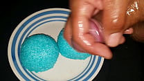 Blue snowballs with sweet cum.