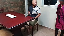 While my stepsister cleans the house, I please her and give her my cum to drink