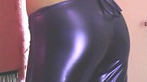 Petite amateur Chloe in shiny purple PVC lingerie