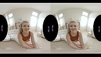 Adorable blonde gets off while using her vibrator in virtual reality