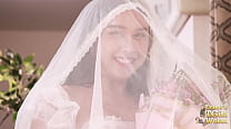 FRANKS-TGIRLWORLD: wedding tranny bride, before getting married she strips and masturbates, she is very slutty