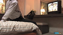 An older woman is playfully engaged in a shower before receiving ejaculation in her vagina