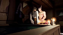 Sexy Pirate Girl Fucks Elf Dude in the Bathhouse