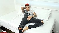 Max starts jacking his hot Columbian cock the second his pants hit the floor