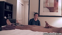 Maid Wraps Her Tiny Hands Around Big Black Cock