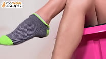 Leggy woman makes you cum with her feet