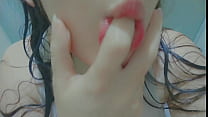 girl wearing a white tshirt and masturbation at shower