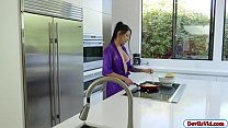 Jade is cooking noodles but her guy is so horny and wants to get laid. Jade finishes it quickly and then gives him a blowjob then they fuck.