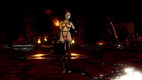 Mature busty Pinhead women in latex outfit posing alone in hell cave