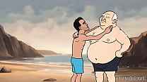 Cartoon Homem idoso arrota no cara