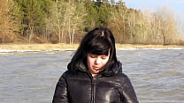 Milf smokes and exposes intimate places in the open air. Sex toy in cunt.