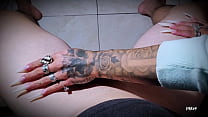 Handjob with long nails and multiple cumshot