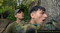 Teen Latino Military threesome outdoors@UniformDick.com
