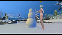 Horny girl in panties makes her own snowman